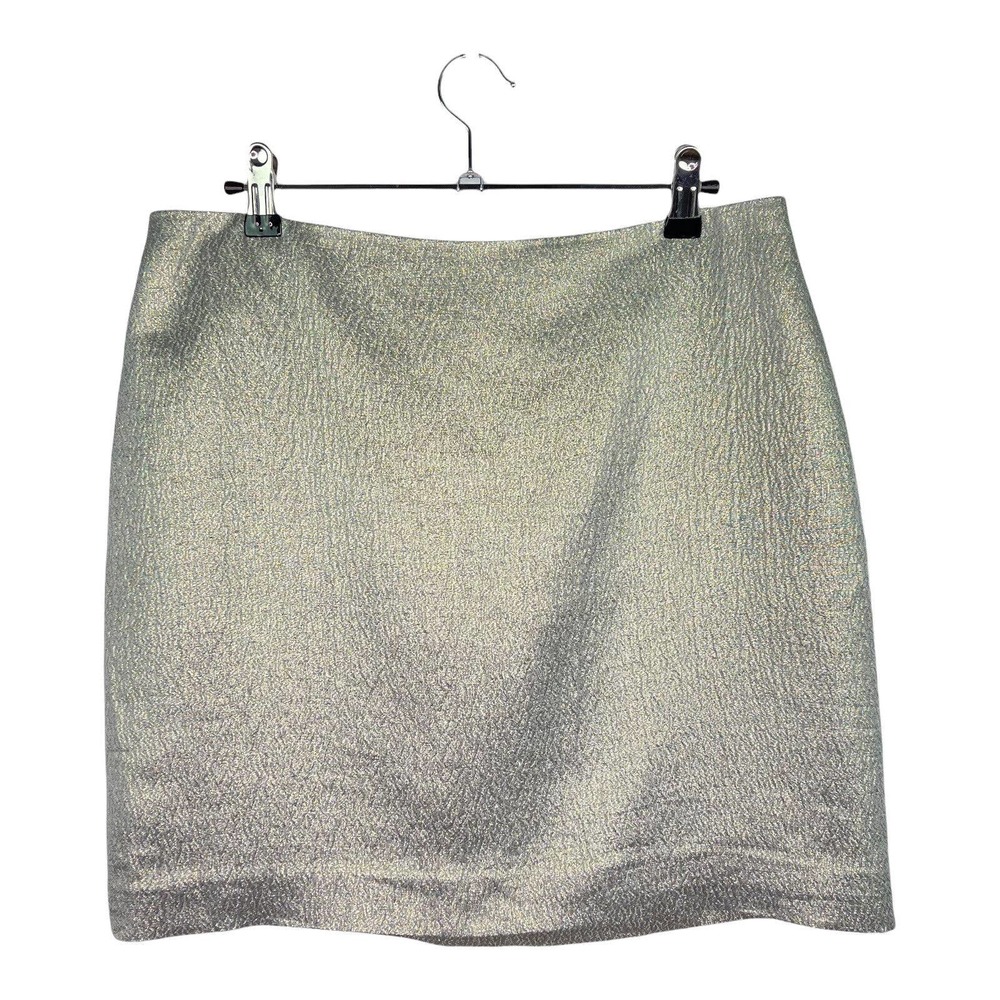 Ann Taylor Metallic Silver Gold Silk Blend Short Skirt Women's Petite 10P